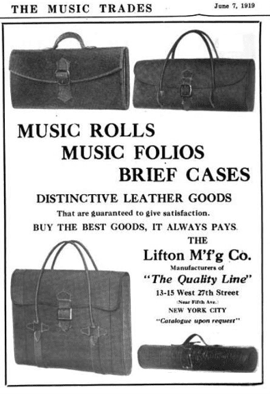 Advertisement for music storage products by Lifton M'f'g Co.