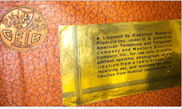 Late 1930's through 1940's Geib builds cases for guitar amplifiers, including Gibson amps. These have the metallic Geib medallion.